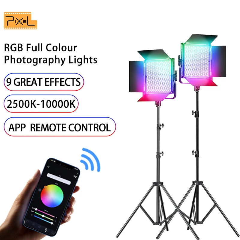 Pixel 45W RGB LED Video Light Photography Lights with LCD Display Professional High Brightness Panel Lamp K80