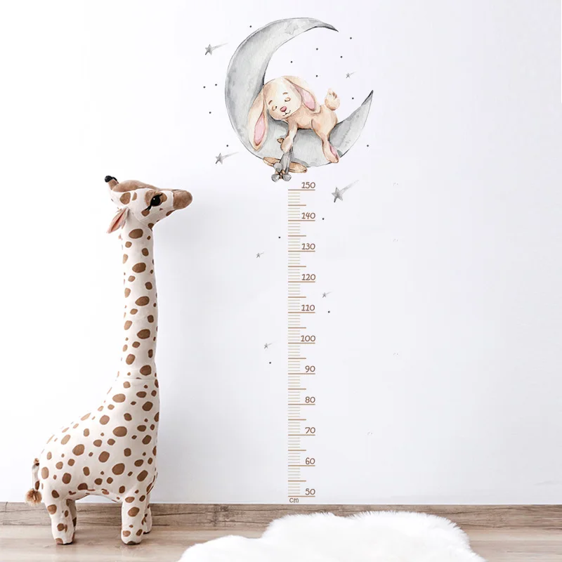 Sleeping Bunny Moon Height Measure Wall Stickers Growth Chart Ruller Wall Decals for Kids Room DIY Children Home Decoration