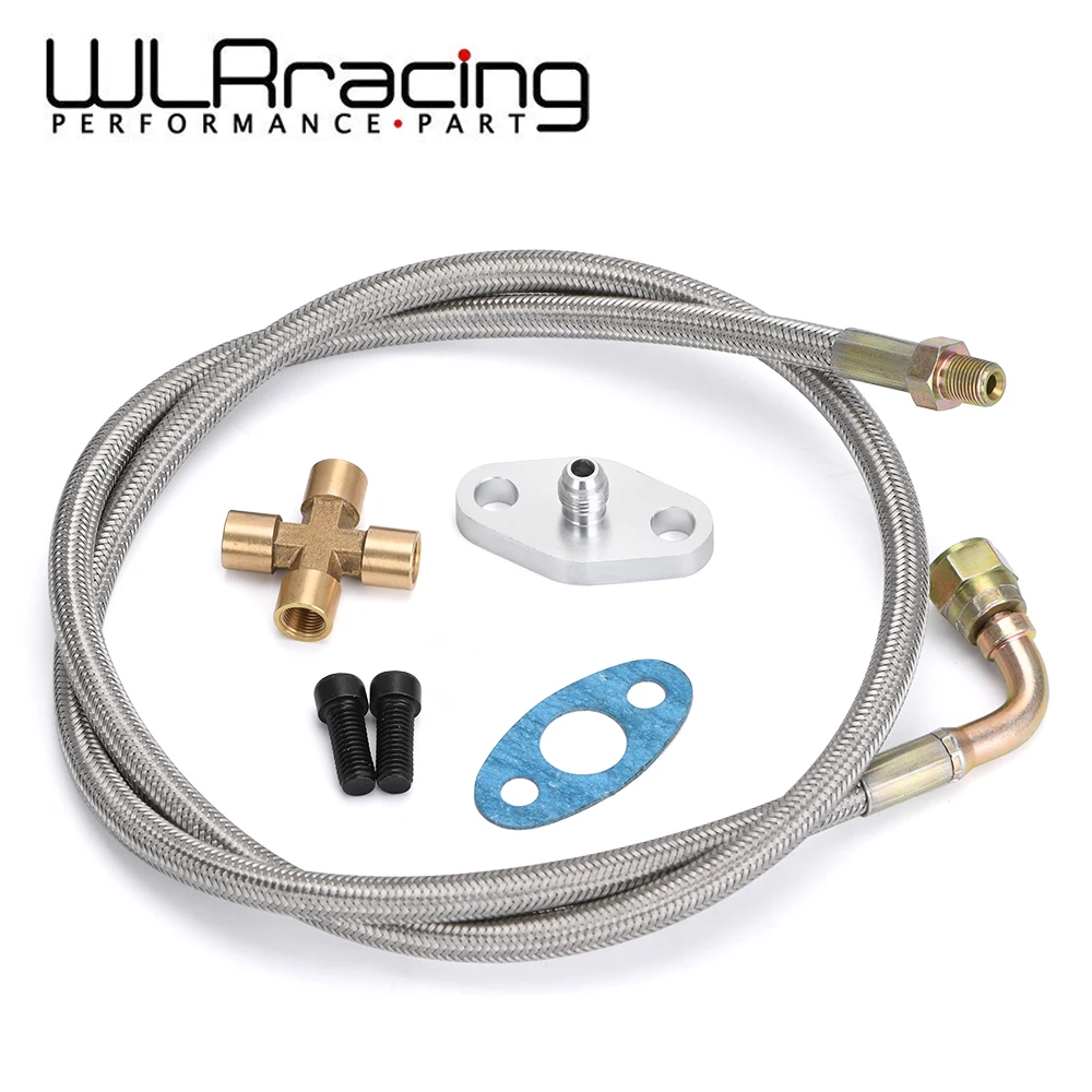 36'' 1/8 NPT 4AN T3 T4 T3/T4 T04E T70 T66 T67 Gt35 Gt45 Turbo Oil Feed Return Line Oil Drain Line Kit With Flange Adapter