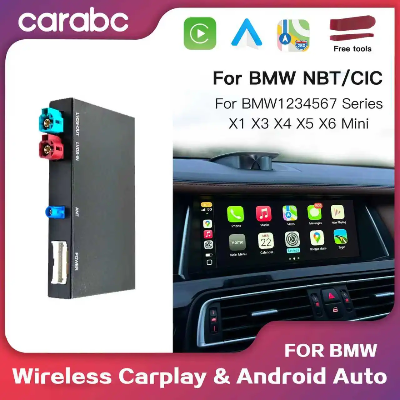 CARABC Wireless Carplay for BMW MINI F30 F31 F20 F21 F10 F01 X5 E70 X3 F25 NBT CIC System Android Auto OEM Integration Module