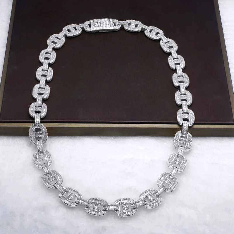 Silver Cadermay 925 Custom Cuban Chain Necklace 14mm 16mm Men Micro Pave Bling VVS Moissanite Diamond Pig Nose Link Chains.