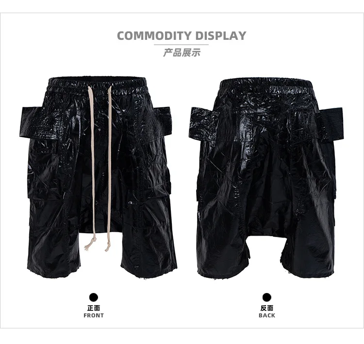 MIJKO Men's and Women's Spring Summer New Brushed Wax Double Ring Drop Crotch Denim Shorts Unisex with Drawstring Waist ZJ136
