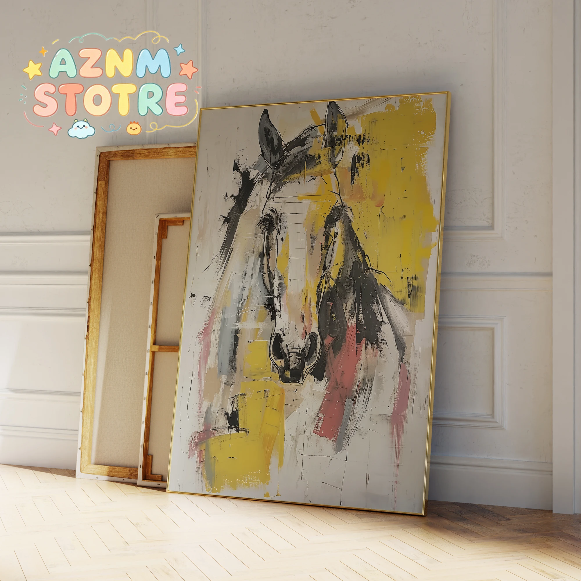 Gelber Hengst Kunstgemälde Farbiger Leinwanddruck Wohnzimmer Schlafzimmer Galerie Wandkunst Heim-Dekoration