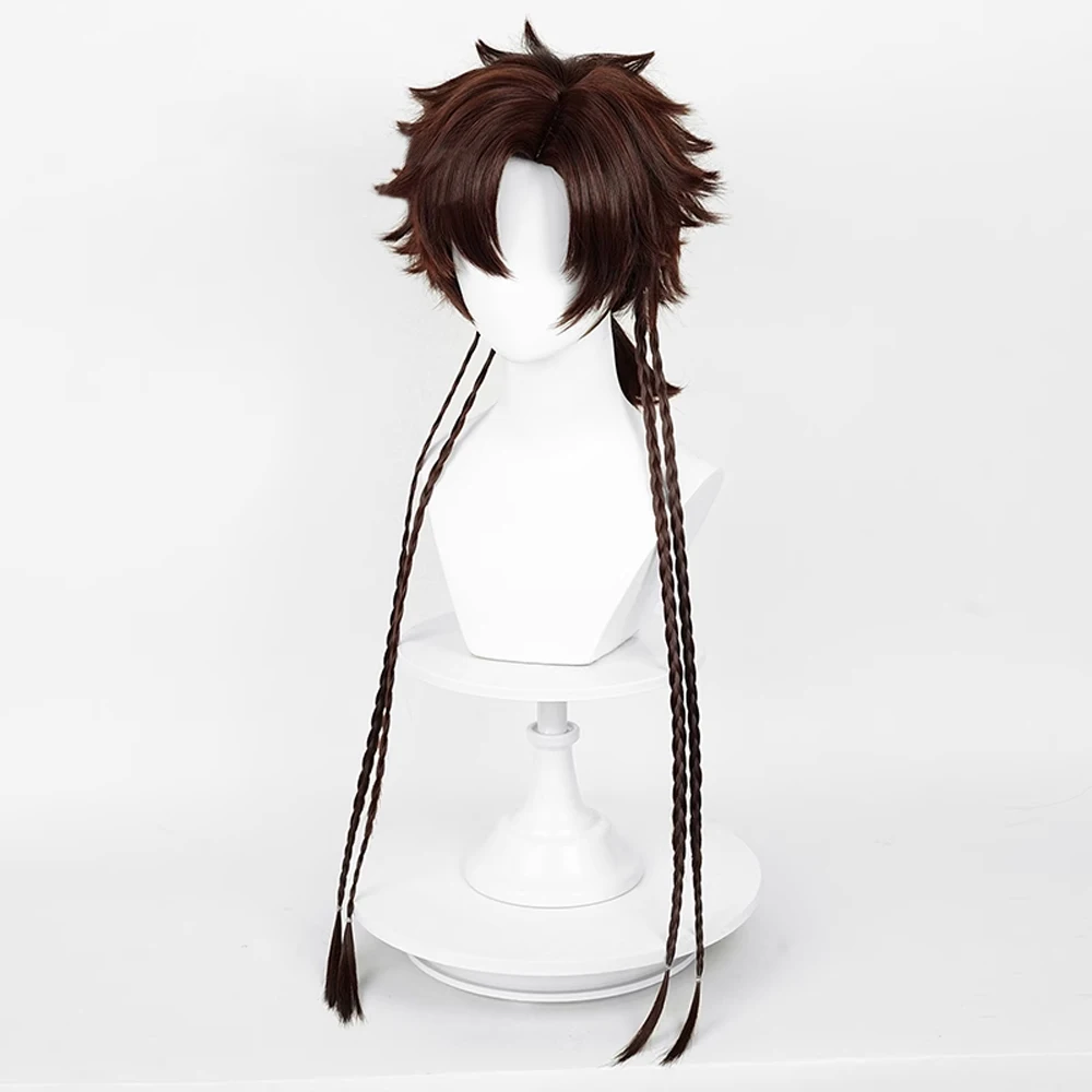 RANYU Men Brown Long Short Straight Wig Mullet Jellyfish Head Synthetic Anime Cosplay Hair Wig for Daily Party