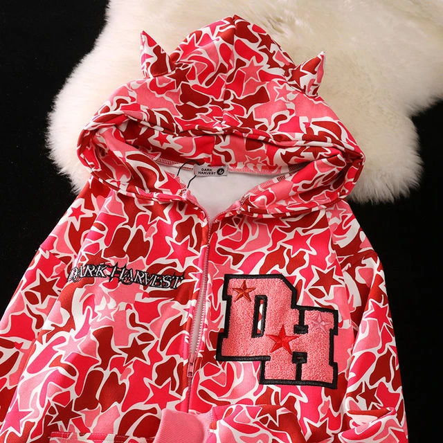 High Quality Harajuku Demon Embroidery Hoodies Oversized Camouflage Sweatshirt Goth Zip Up Hoodie Y2k Clothes Streetwear Women Hoodies Sweatshirts AliExpress