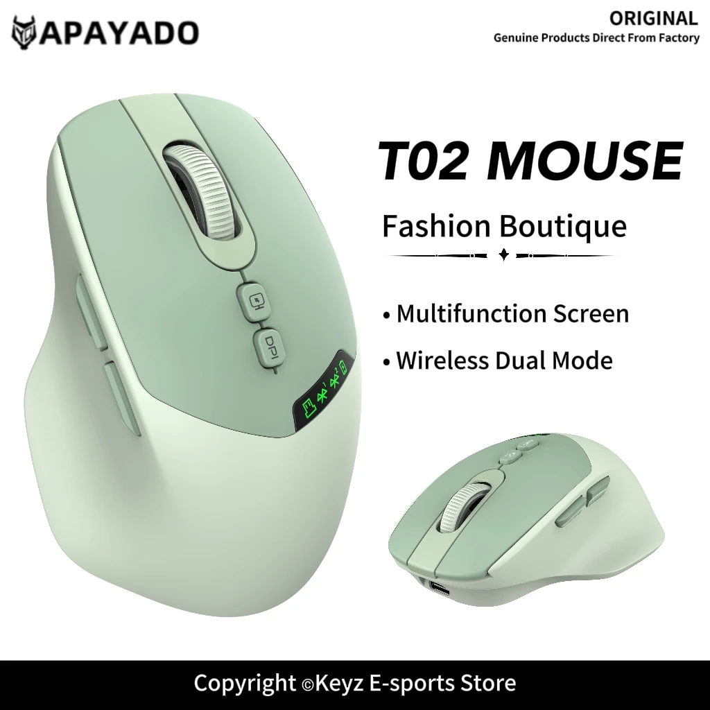 Dual Mode Wireless Mouse 3 DPI Levels1000/1600/2000 APAYADO T02 Digital Display Battery Level Indicator Type-C Charging for PC