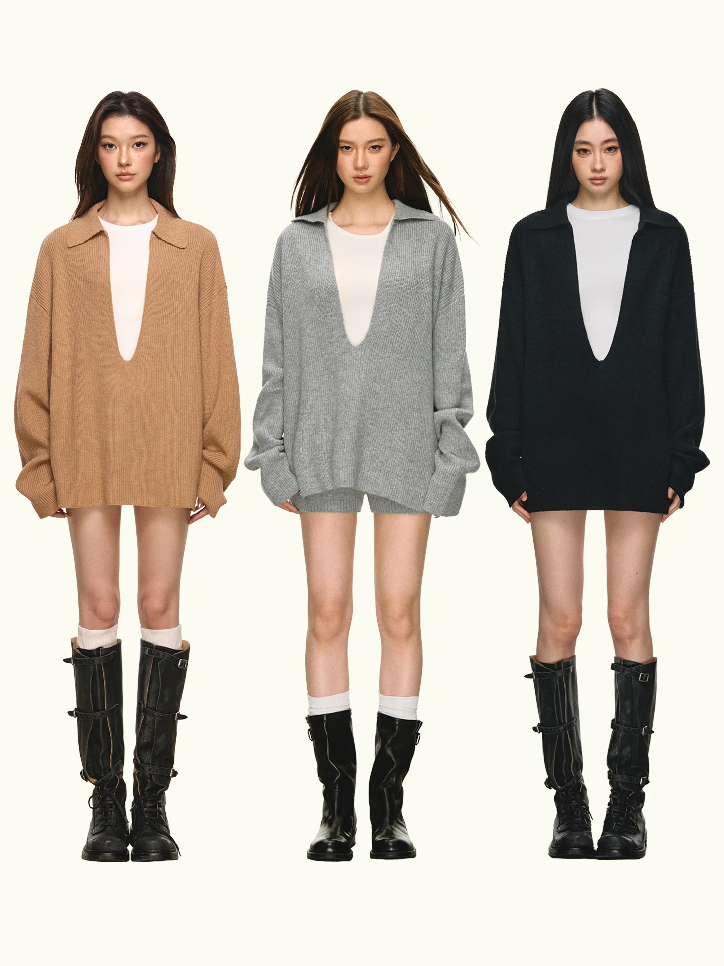 

Anna Aneae Wool Knitted Sweater Set Women's Long Sve V-Ne Tee-Piece Suit Autumn Winter Leisure Sle Faionable orts