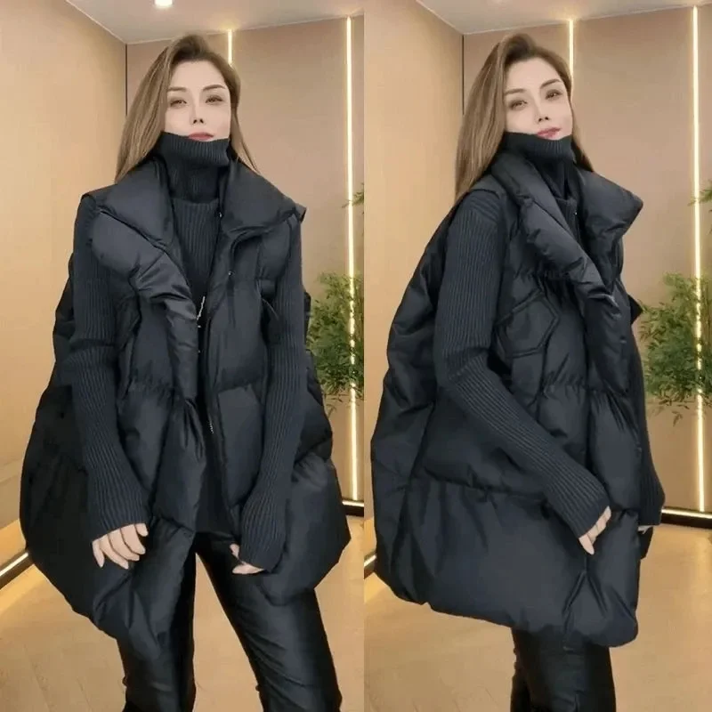 سترة نسائية جديدة سترة شتوية خريف شتاء بياقة واقفة سترة غطاء جيب تصميم سترة قطنية عصرية للنساء