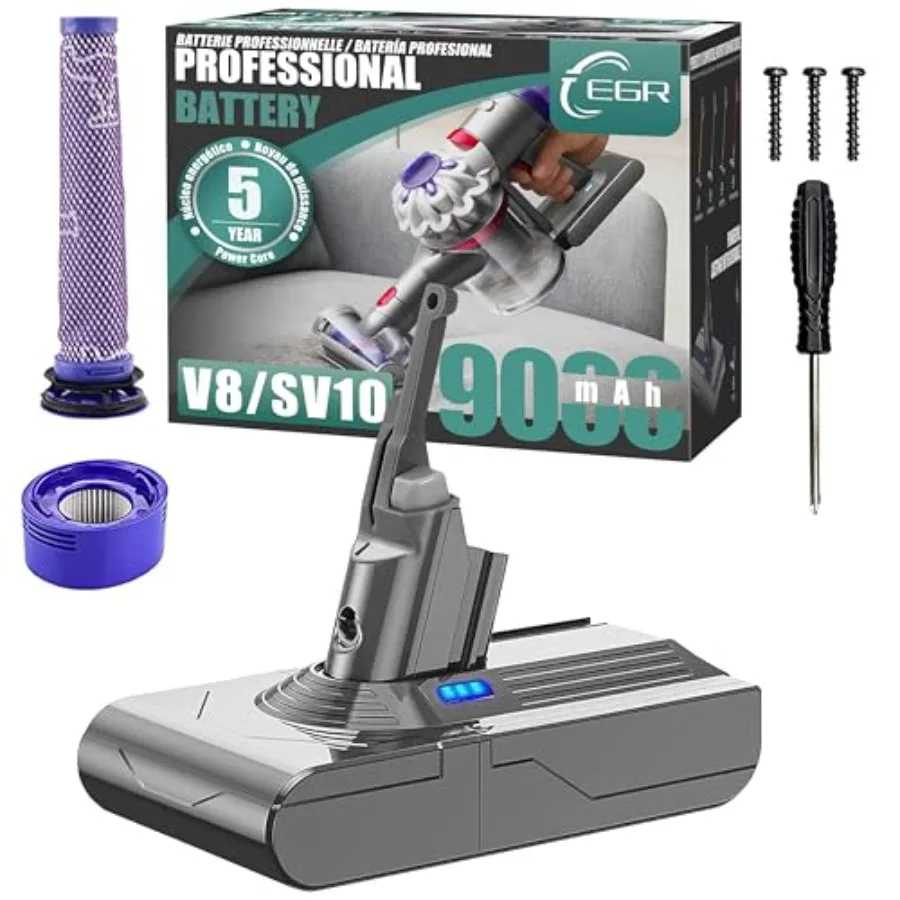 EGR Upgraded 9000mAh V8 Battery Replacement Compatible with Dyson V8 Animal Battery Replacement V8 Absolute/Motorhead/Fluffy SV