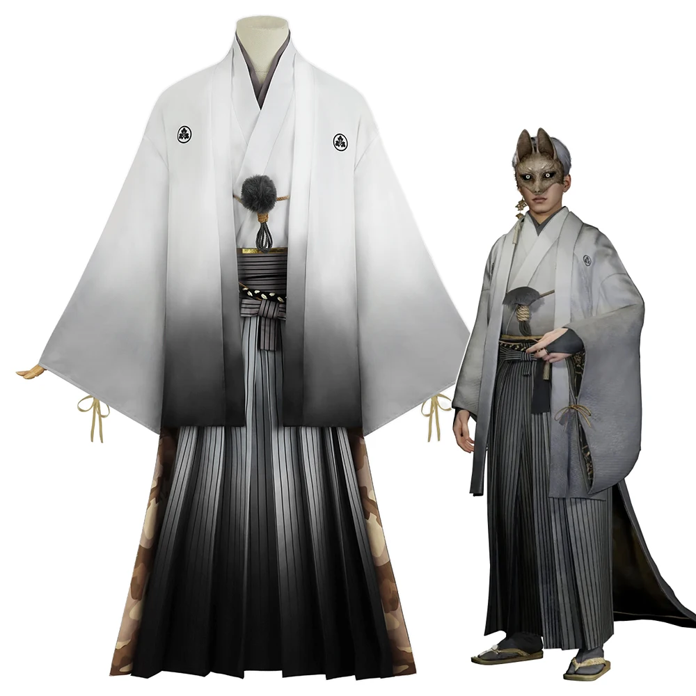 Маска лисы, костюмы для косплея, белое и черное кимоно, игра Silent Hill f, наряды для вечеринки на Хэллоуин для мужчин