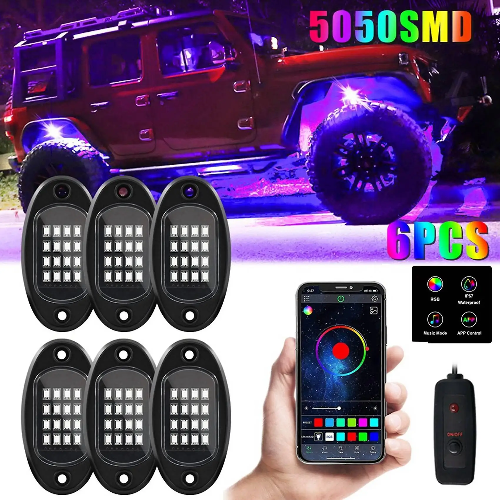 16 Leds Neon Underglow Lighting 4/6/8 Pods Waterproof Music Mode Light