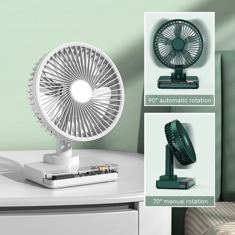 USB Desktop Fan with LED Clock & 3600mAh Battery, Auto 360° Oscillating, 3 Speeds, Quiet Portable, for Office Desk Bedroom Home