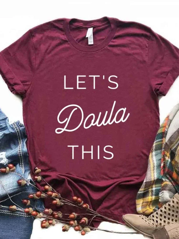 T Shirt Let's Doula This Letter Print Women Crop Top Short Sleeve O Neck Loose Women Short  Breathable Fashion Casual FemaleTop