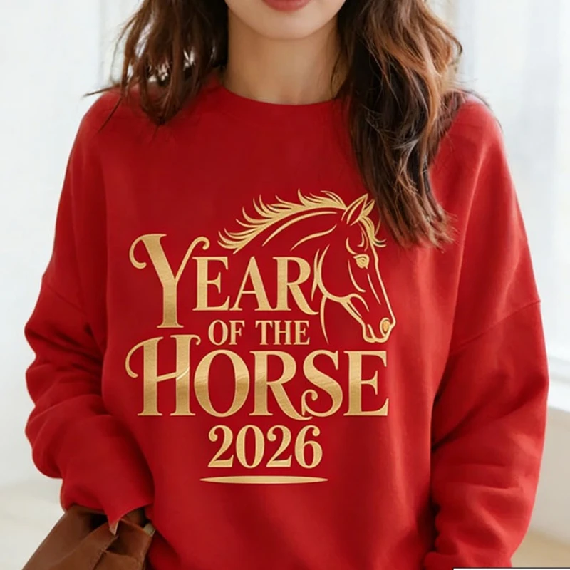 Ano novo chinês cavalo moletom ano novo chinês 2026 com capuz feliz ano novo chinês zodíaco cavalo design inverno de manga comprida