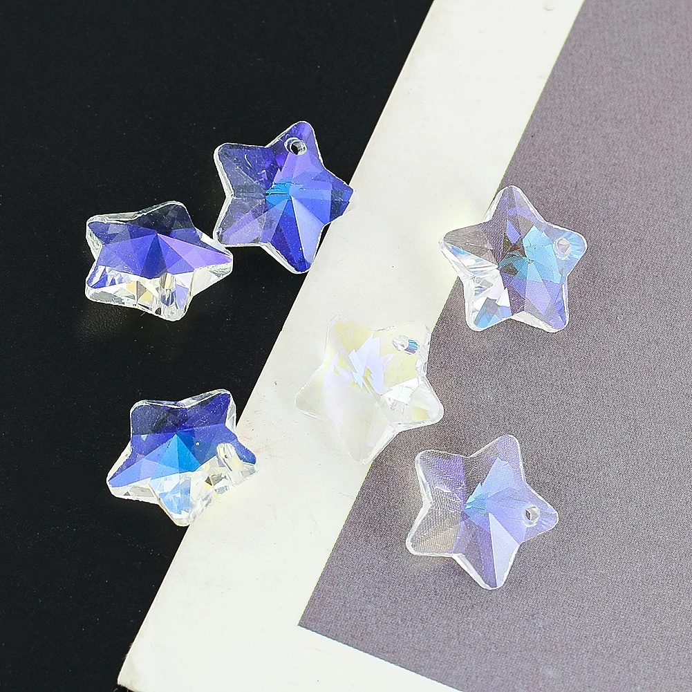 10pcs Crystal Pentagram Star Beads 14mm AB Color Single Hole Glass Bead Charm Sun Catcher Chandelier Light Curtain Accessories