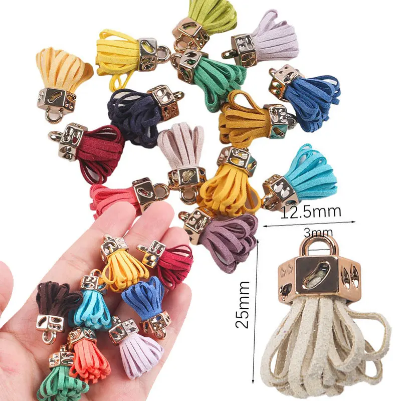 10/20/30 pçs 25mm couro borla franja chaveiro cinta jóias fibra franja camurça borla chaveiros para diy jóias acessórios