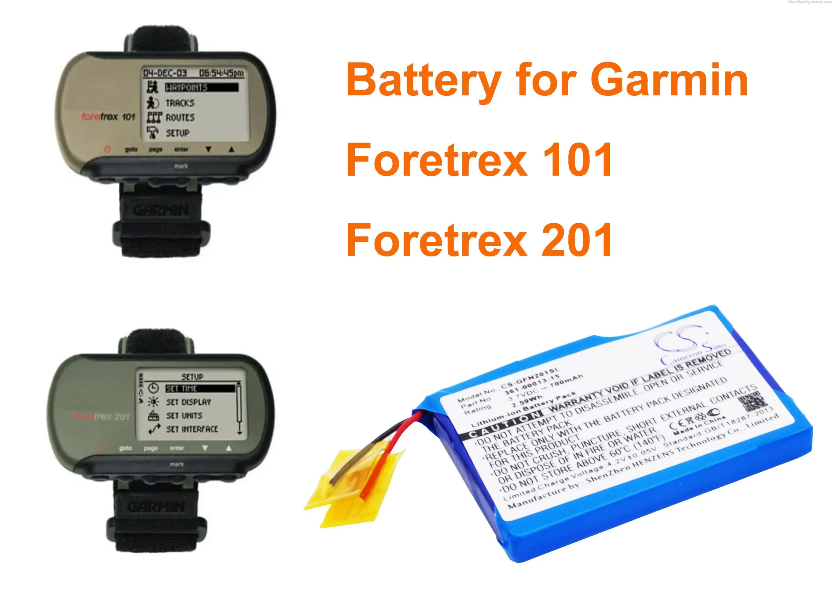 Cameron Sino 700mAh GPS, Navigator Battery 361-00013-15 for Garmin Foretrex 101, Foretrex 201