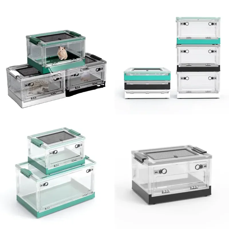 Portable Breathable Foldable Hamster Cage Hedgehog House Reptile Plastic Feeding Box Gecko Snake Plastic Tray