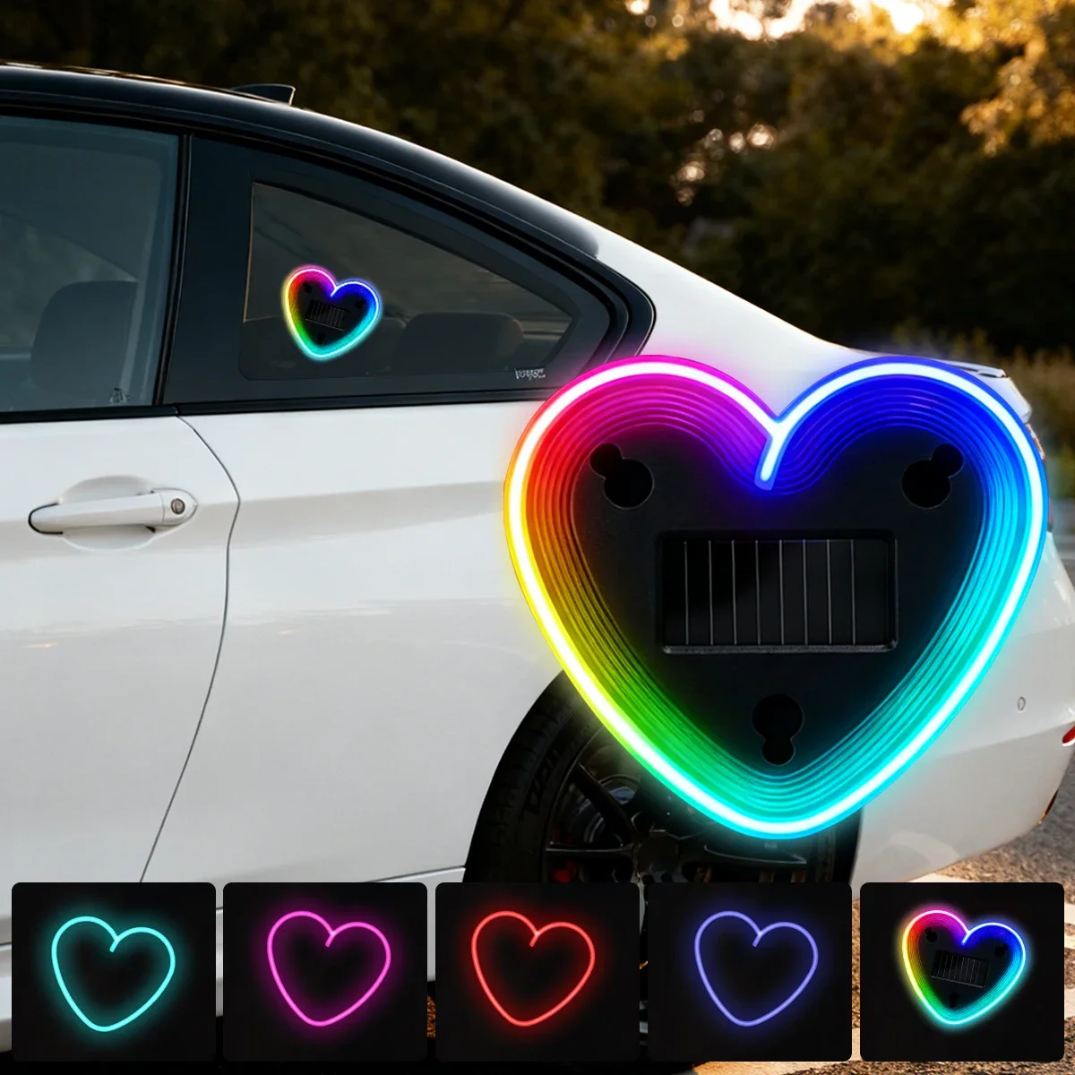 1PCS Solar Powered Heartshaped Led Ambient Light Auto Front Rear Windowsheid Sensor Light Neon Night Light
