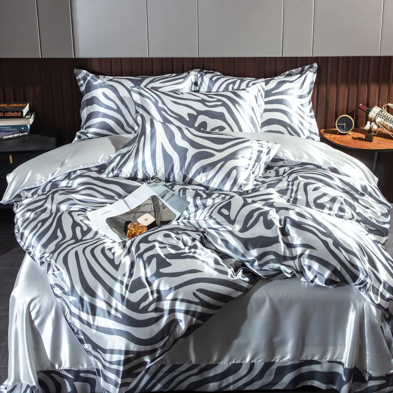 

Luxury Blending Natural Mulberry Silk Bedding Set High End Satin Smooth Duvet Cover Set Double King Queen Size Bed Sheets Set