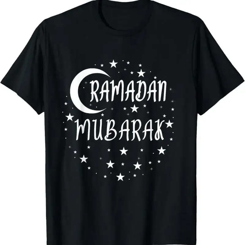 

Ramadan Mubarak Crescent Moon Graphic T Shirt Men Breathable Cotton Short Sleeve Crew Neck Tee