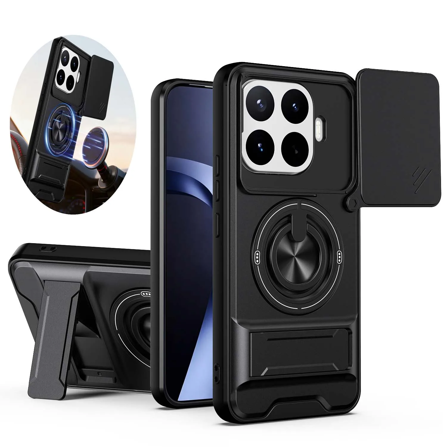 Sturzsichere Handyhülle mit Hartglas-Kameraschutz für Xiaomi 15T 17T Pro 15T 17T 14T 5G, magnetischer Auto-Ringhalter und Standfunktion, Hartschale