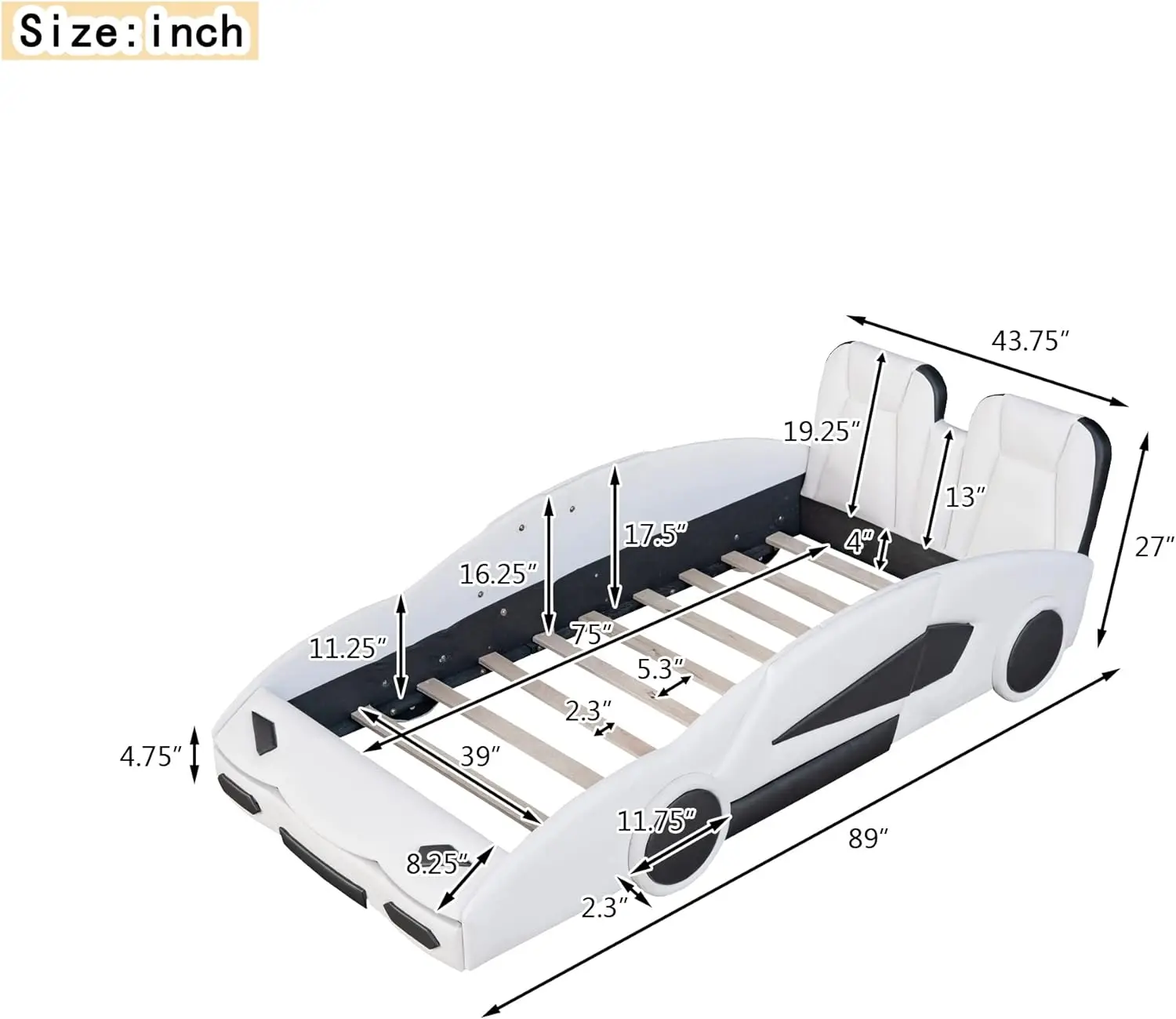 Twin Size Race Car Bed For Kids,Cool Car Bed Frame With Wheels For Boys,Race Car-Shaped Kids Twin Bed With Guardrail For