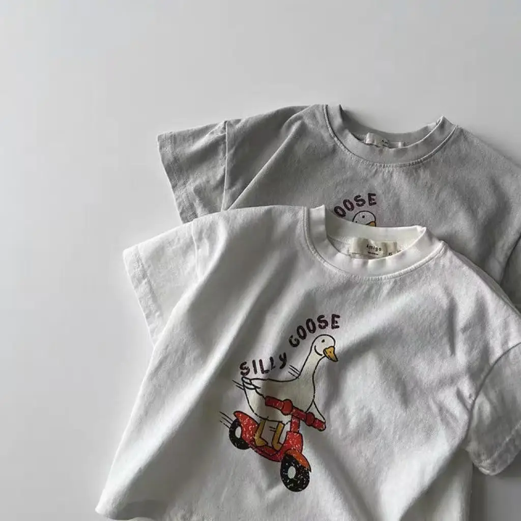 2026 Summer New Baby Short Sleeve T Shirts Thin Cotton Infant Girl Cute Cartoon Print Tee Toddler Boys Casual Versatile Tops