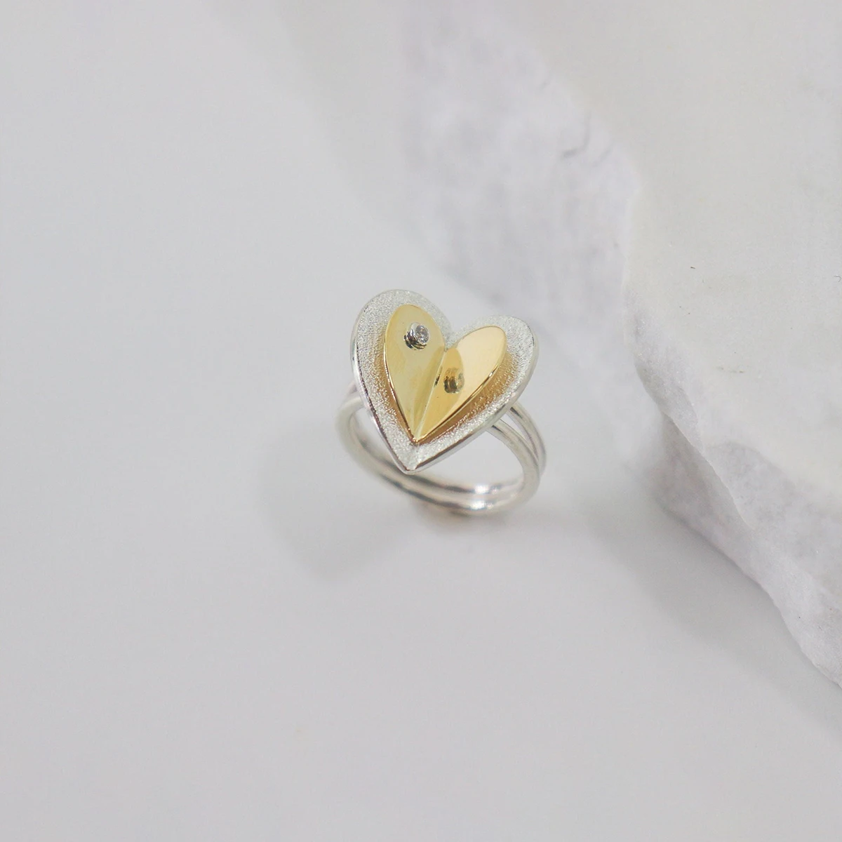 

S925 sterling silver women's ring color separation heart-shaped versatile elegant simple fashion jewelry holiday party gift