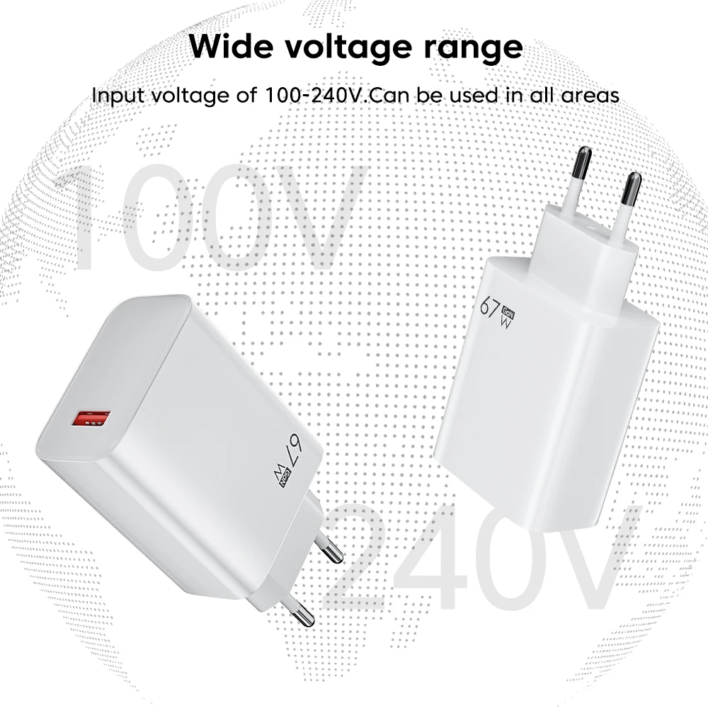 Olaf 67W USB Charger Fast Charge QC 3.0 Mobile Phones Wall Chargeur Adapter For Samsung S10 Xiaomi Mi 11 iPhone 10A Type C Cable
