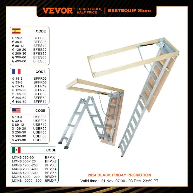 VEVOR Attic Ladder Foldable 350pound Capacity  22.5