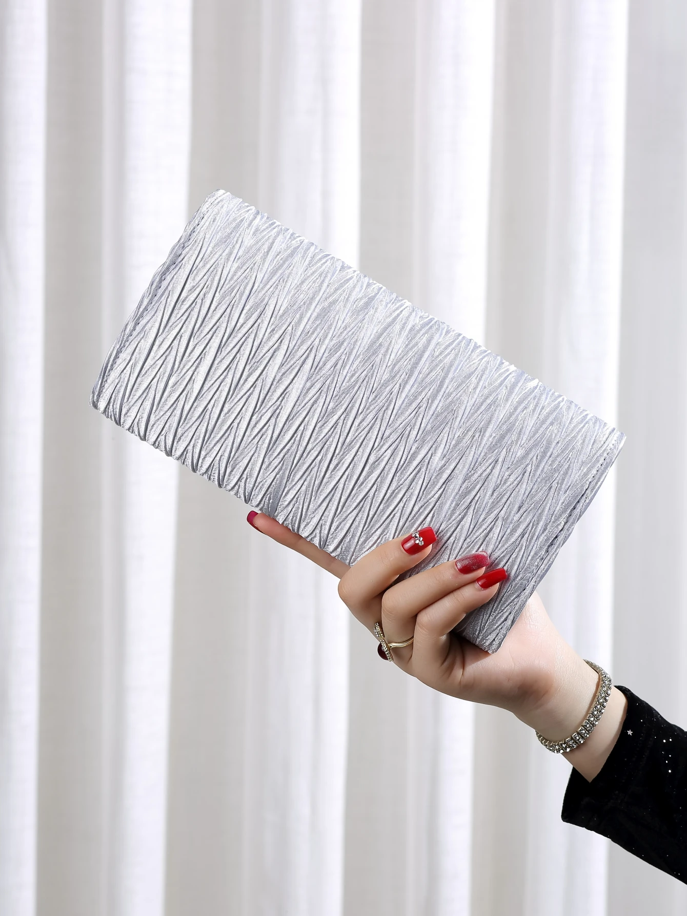 Mini Metallic Shiny Pleated Flap Clutch Bag, Romantic Wedding Purse With Chain Strap For Formal Party, Dance Evening bag