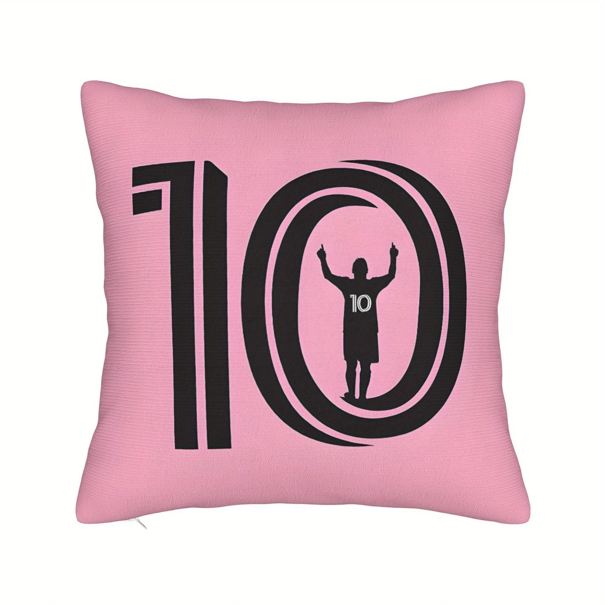 No.10 Football Player Silhouette Pillow Cover, Pink Sport Design Cushion Case for Living Room Sofa Home Decor Gift