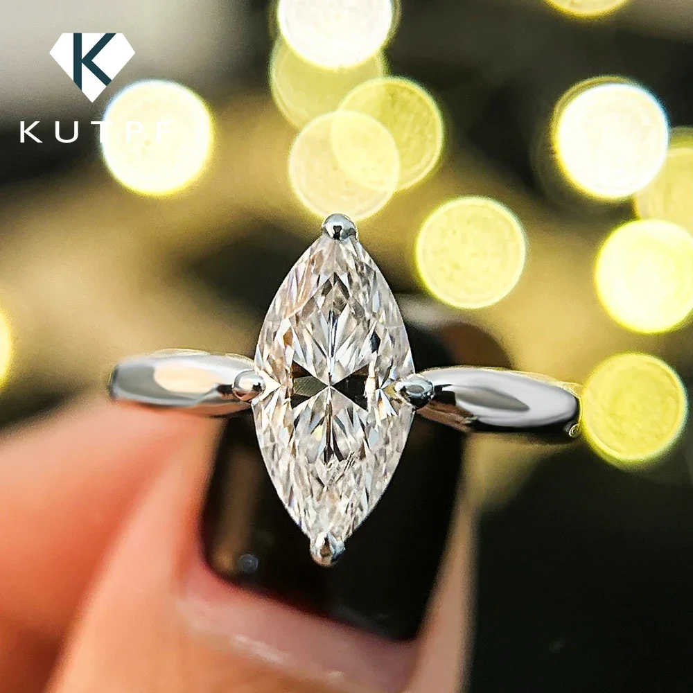 Pierścionki zaręczynowe z moissanitem o szlifie markizy 1/2/3CT dla kobiet, srebro próby 925, pierścionek ślubny z pojedynczym diamentem z certyfikatem