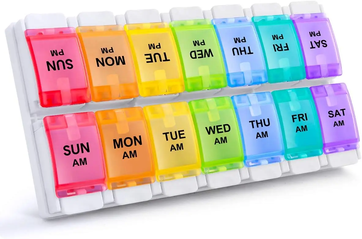 

Weekly Pill Organizer 2 Times A Day, Large Daily Pill Box Case 7 Day with Easy Push Button Design