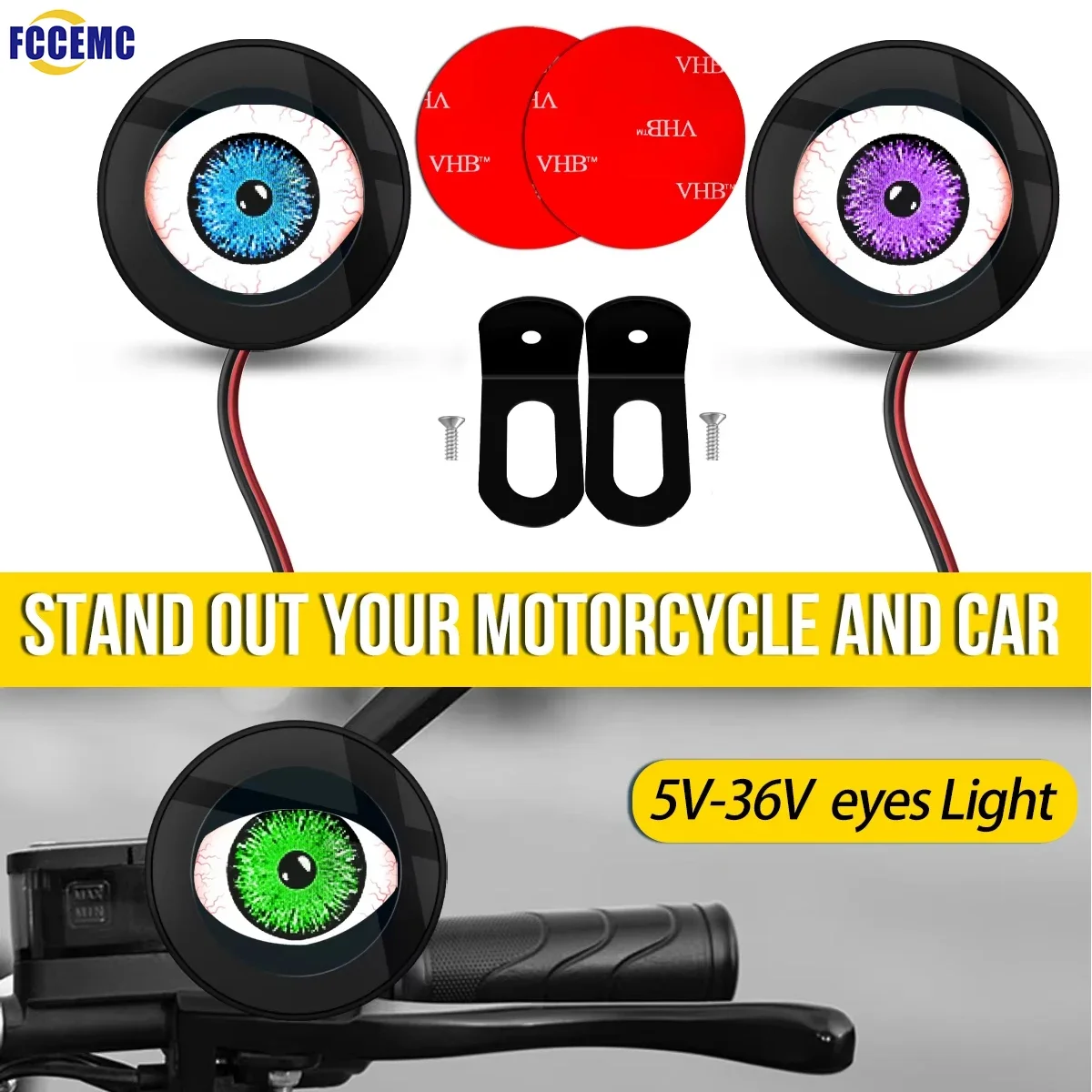 Luces decorativas para motocicleta, Kits de adaptación LED de ojo de diablo dinámico 3D, montaje de pantalla OLED, lámpara ambiental para motocicleta DC 5-36V
