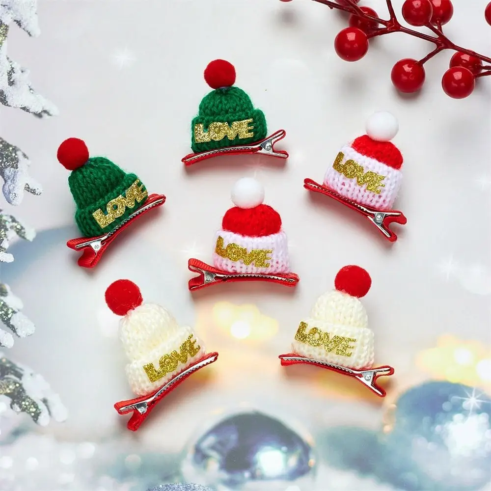 Unique Merry Christmas Decor Christmas Hat Hairpin Santa Claus Sequin Children Christmas Hair Clip Cloth Mini Knitted Hat Girls