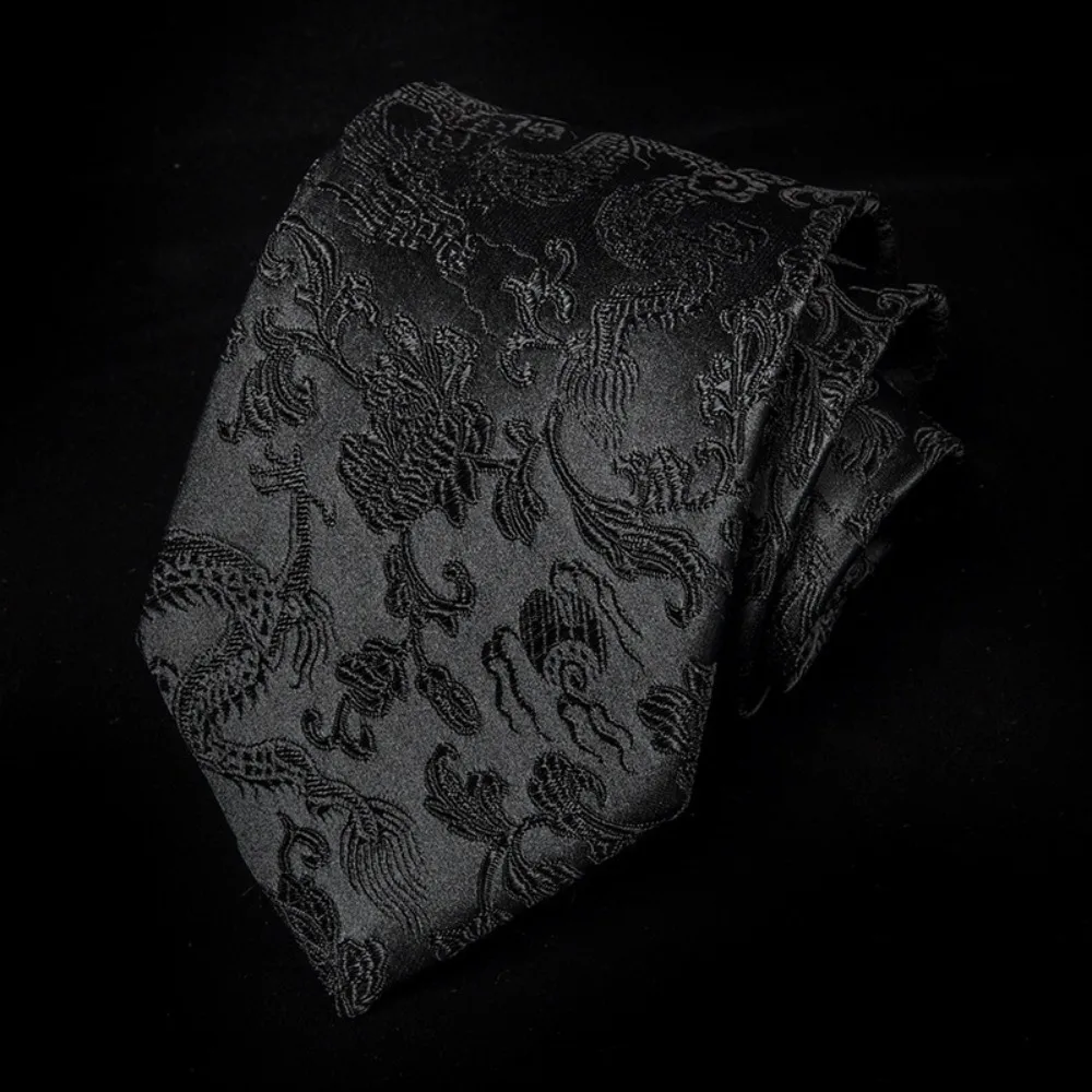 Calligraphy Chinese Dragon Pattern Tie National Adjustable Jacquard Silk Tie Hand Tied Soft Men Necktie Suit Accessories