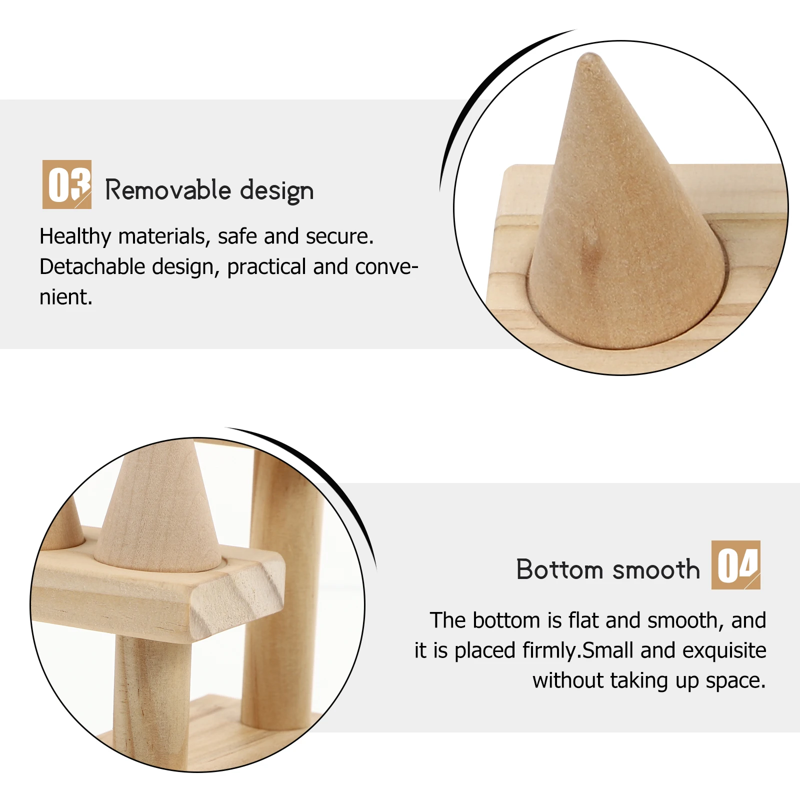 

Solid Wood Ring Display Stand Double Layer Storage Rack Jewelry Organizer Decorative Holder For Home Showcase Cone Shape Stand