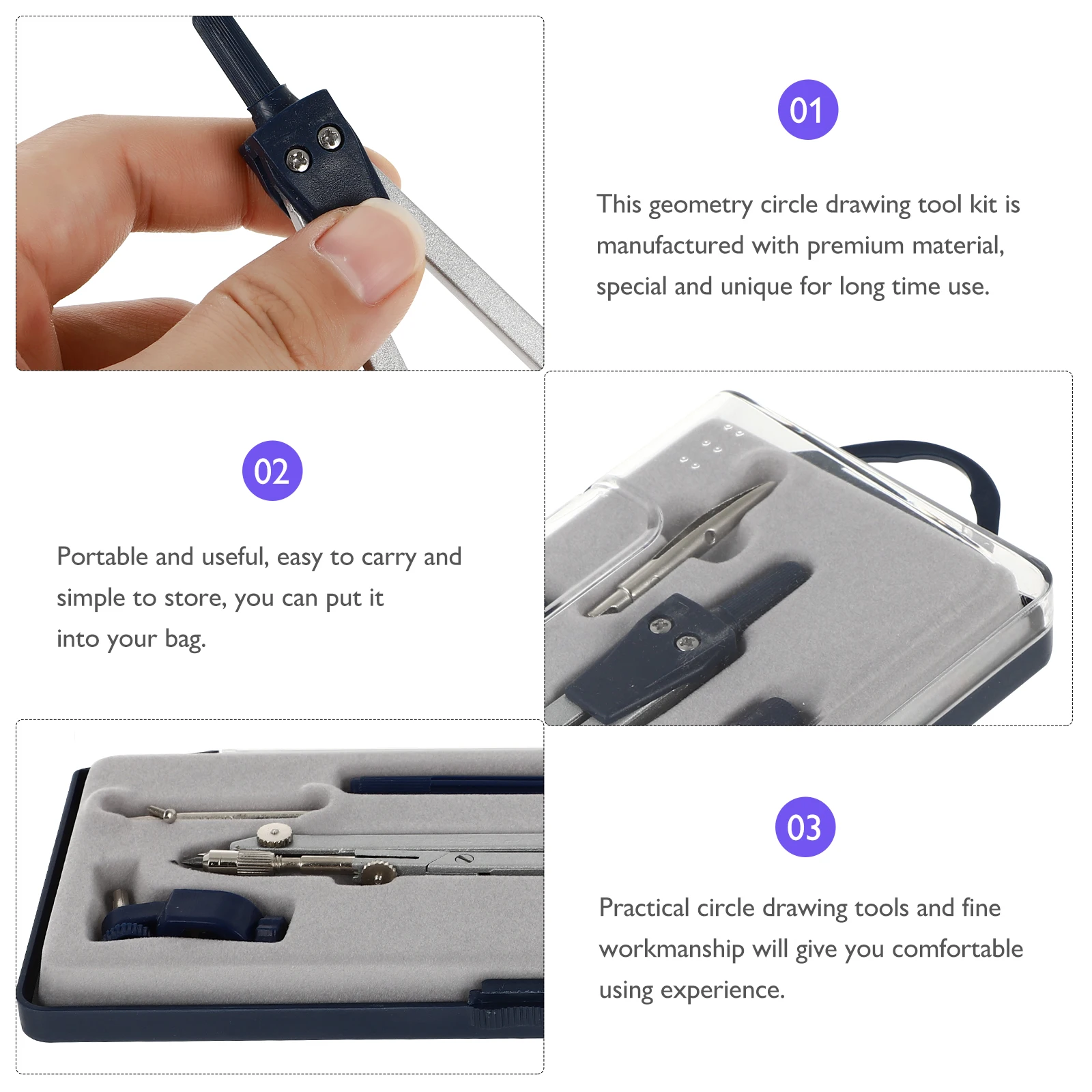 

1 set 1 Set Circle Drawing Tool Student Metal Compass Geometry Tool Kit Premium Portable For Artist Engineer Architect Designer