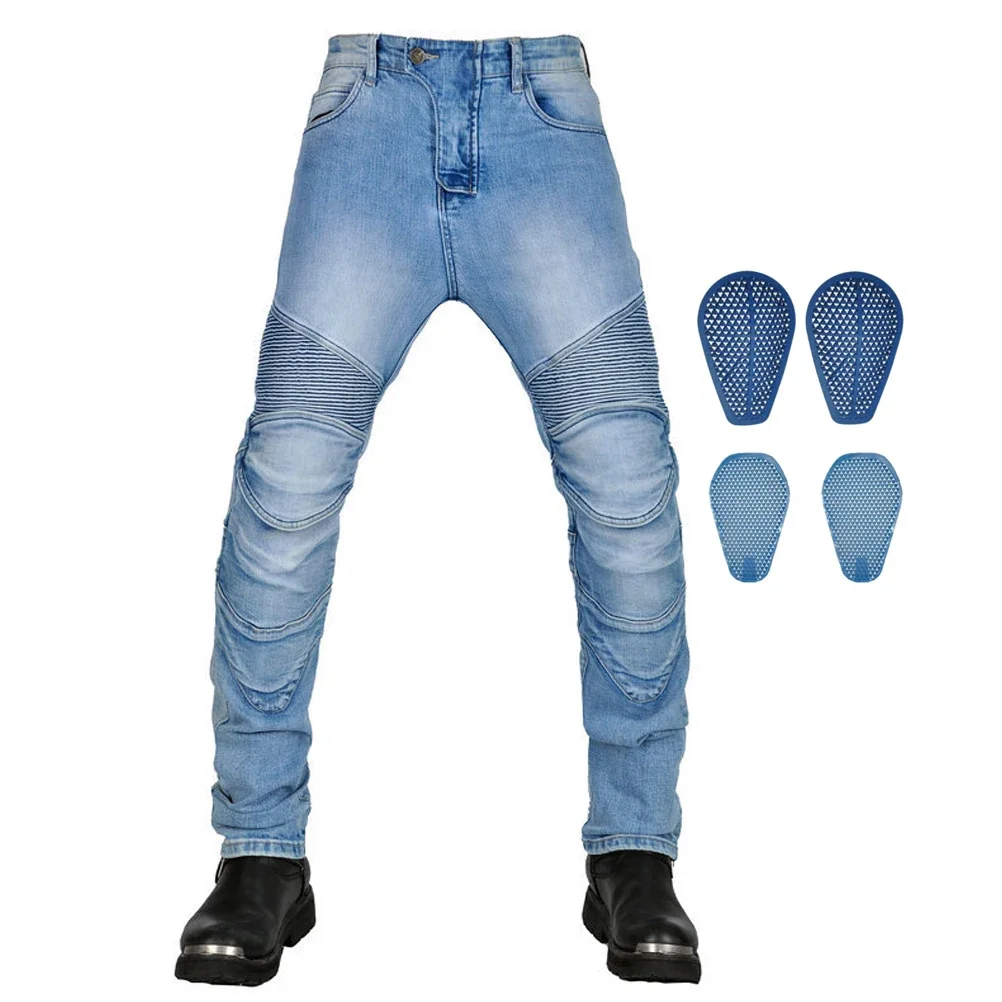 

Men's Motorcycle Riding Pants with CE Armor Silica Gel Protection Pads Washed Straight Motocross Racing Jeans Cycling Trousers