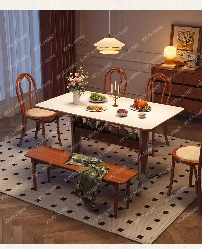 retro rock slab rectangular dining table and chairs modern small apartment home bed and breakfast solid wood dining table