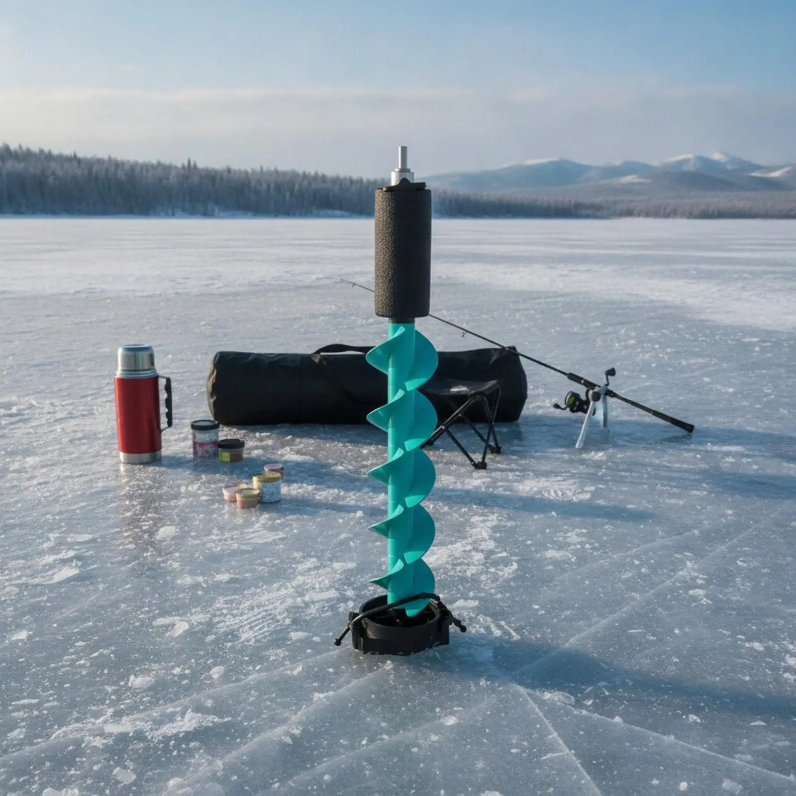 Portable Ice Auger with Helical Ice-Fishing Auger Sturdy Tool for Winter Anglers, Glacial Lakes