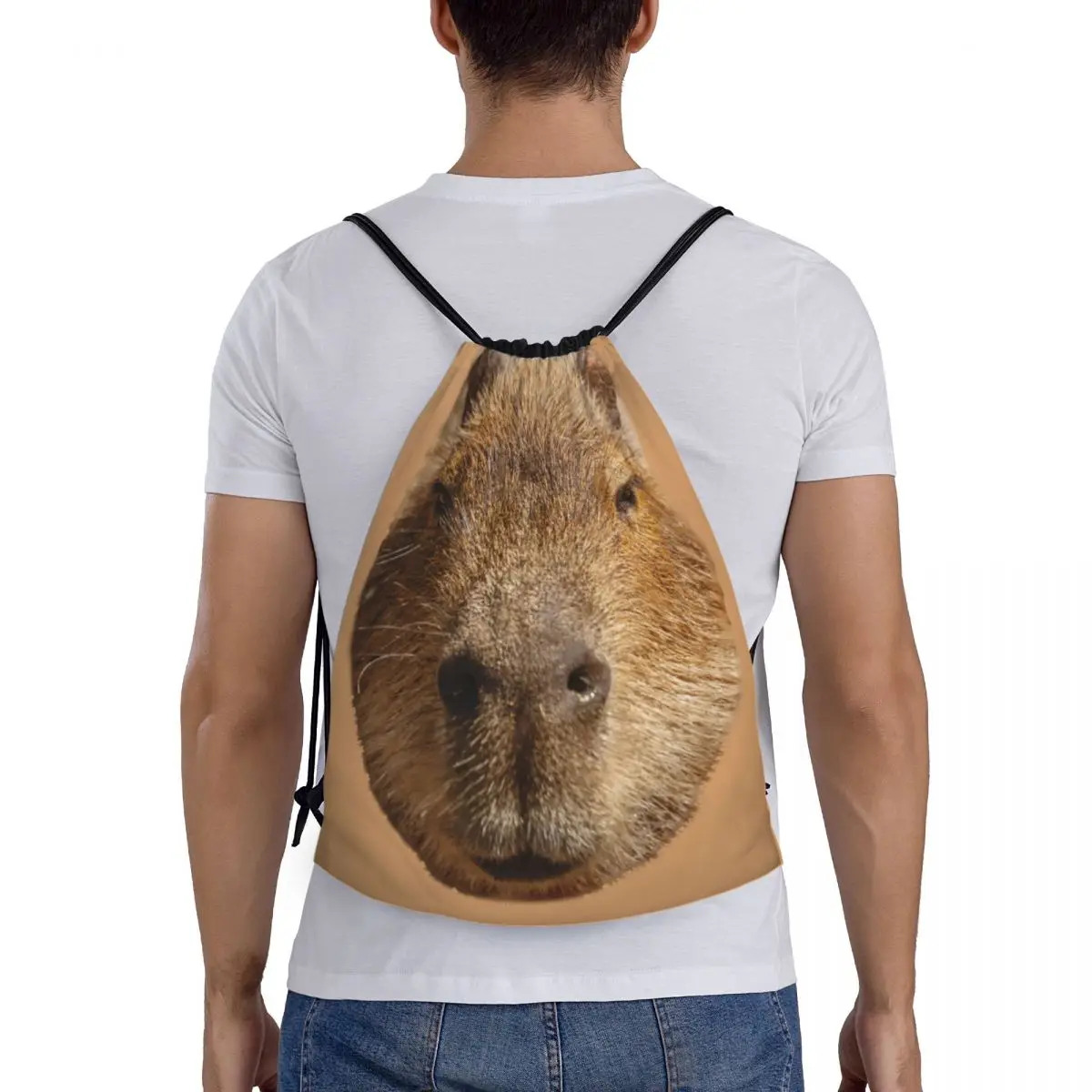 Ransel penyimpanan olahraga pria dan wanita, tas punggung bertali casut Capybara Meme lucu kustom untuk pria dan wanita