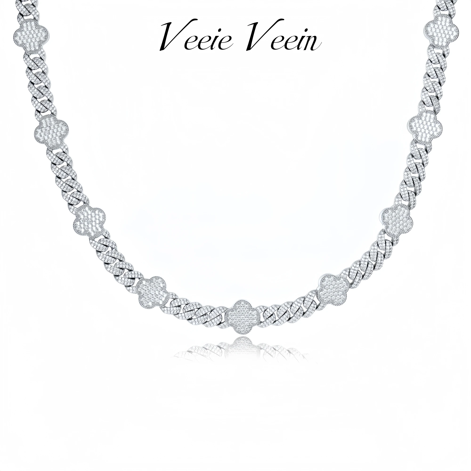 

Veeie Veein Элитный бренд S925 стерлингового серебра муассанит ожерелье аксессуар четыре листа клевера кубинская цепочка трендовое ожерелье ювелирные изделия