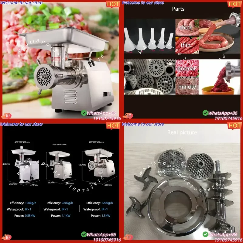 CE Certificate High Quality Full Stainless Steel Meat Cutting Machine Frozen Meat Grinder Removable Blades, Doubles As