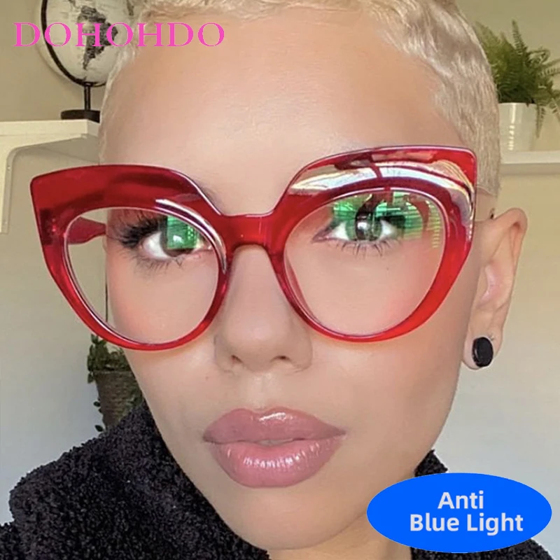 

New Vintage Big Frame Cat Eye Blue Light Blocking Glasses Women Men Brand Designer Optical Spectacle Protection Eyeglasses Очки