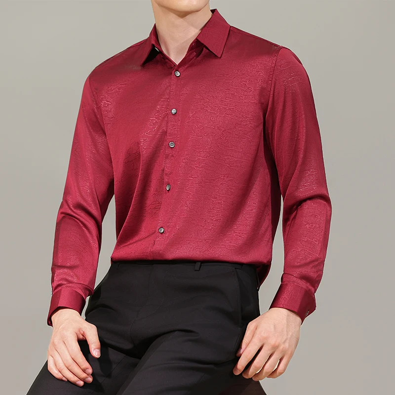 

Роскошная жаккардовая рубашка для мужчин, корейская мода, мужские социальные рубашки с длинным рукавом, облегающий повседневный смокинг для выпускного вечера/платье, блузка Homme 4XL