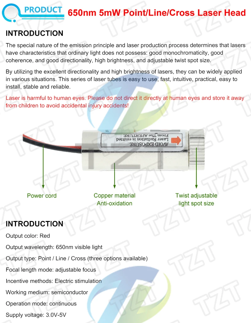 TZT 1/3PCS 650nm 5mW 6MM 9MM 12MM Red Point/Line/Kreuz Laser Modul Kopf Glas Objektiv fokussierbar fokus einstellbare laser kopf – Detail 1