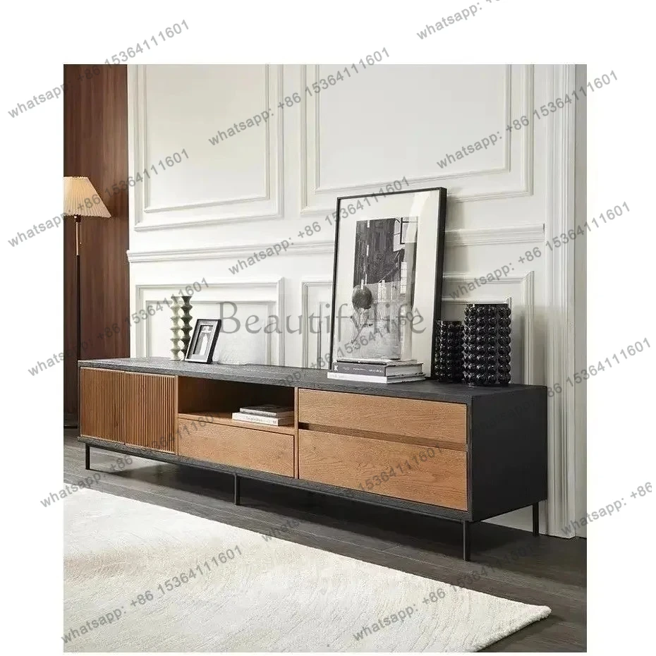 Modern Vintage Color Matching Teak, TV Cabinet, Black, Oak Audio Visual Floor Cabinet Nordic